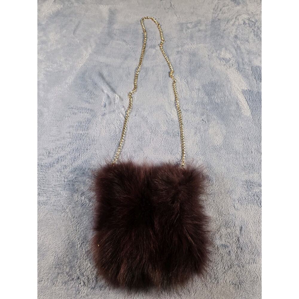 Dana Stein Raccoon Fur Crossbody Purse Burgundy NWOT Gold Chain